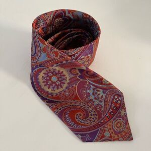 Altea Milano Paisley Silk Men's Neck Tie Vibrant Iridescent Orange Purple Blue